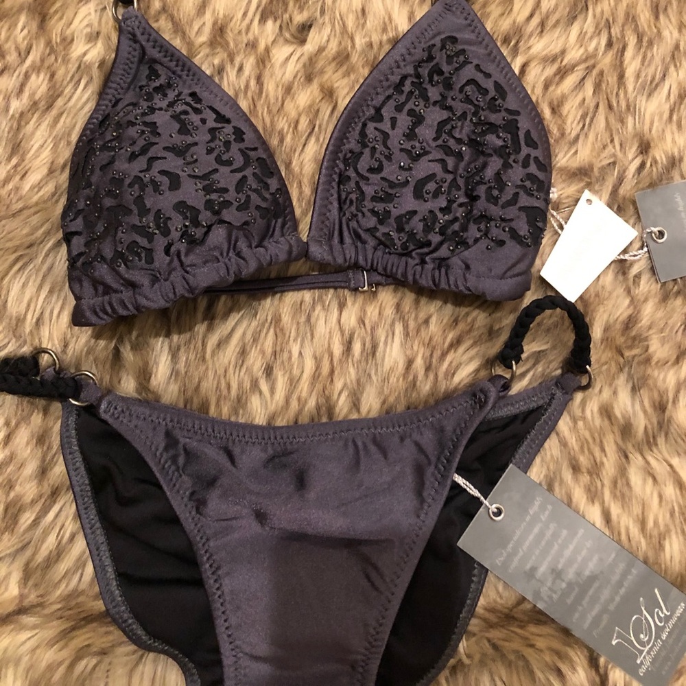 NWT 1Sol Bikini Charcoal leopard Swarovski crystal